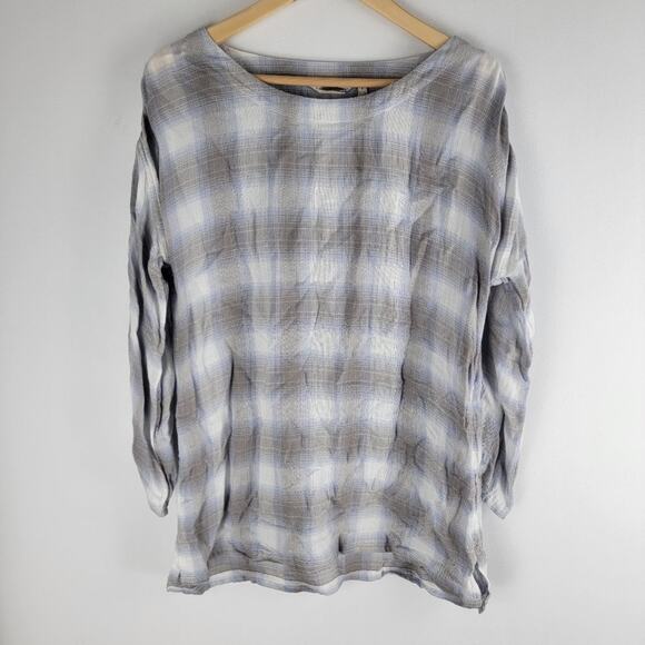Soft Surroundings Button Up Sleeve Tunic Crew Neck Gray White Size S - Picture 1 of 6